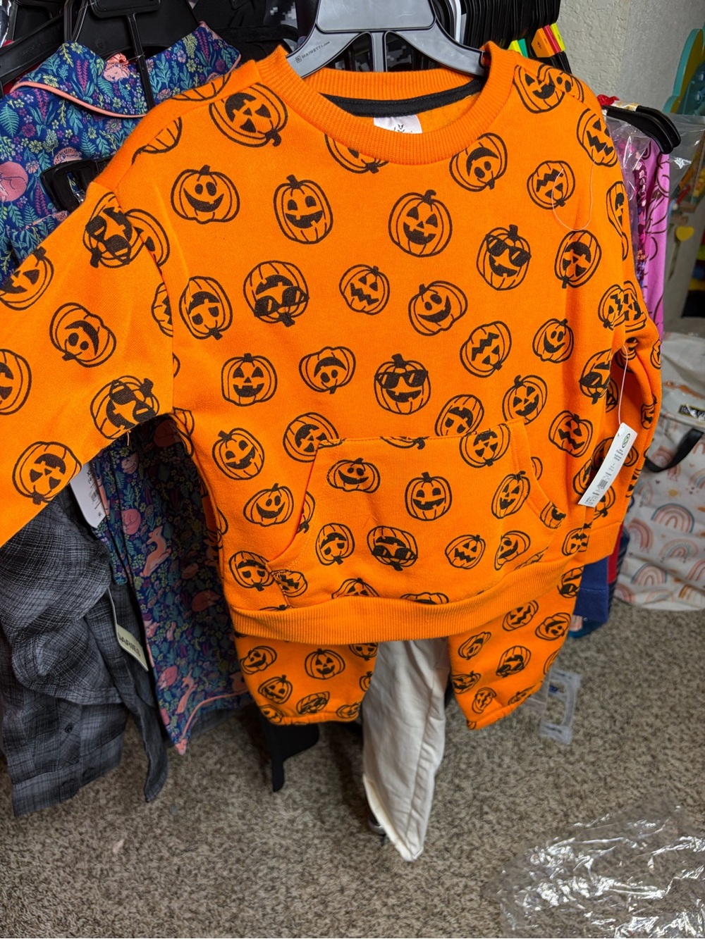 H&M Orange & Black Pumpkin Print Kids Sweatshirt Set